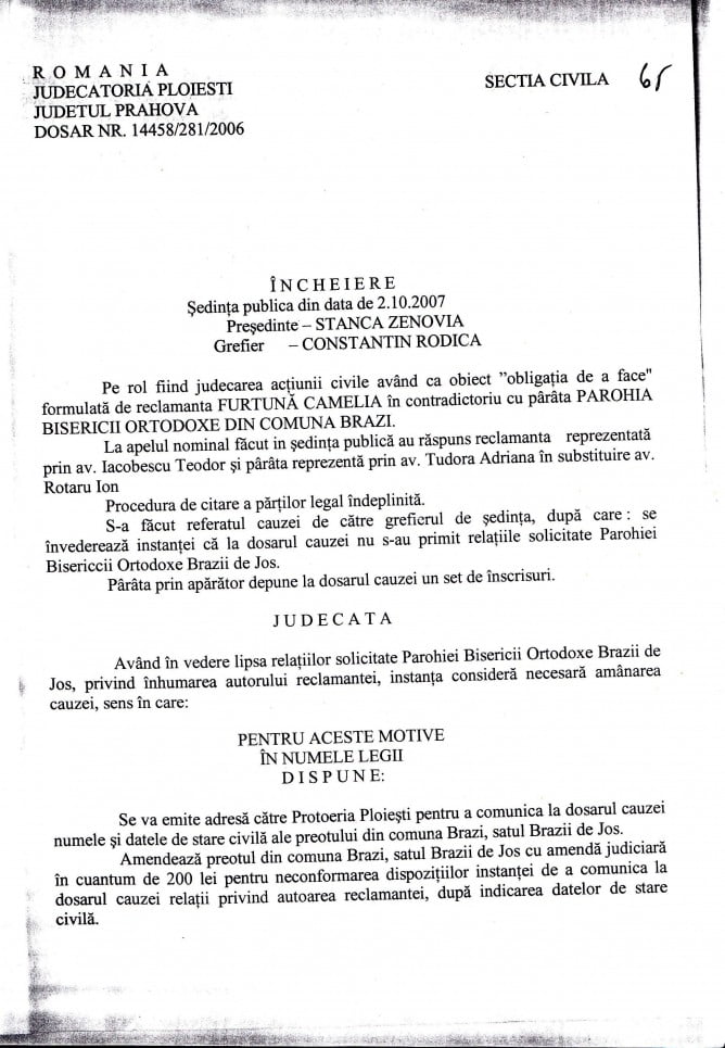 Preot reclamat la CEDO pentru că a dezgropat un mort să vândă locul de ...