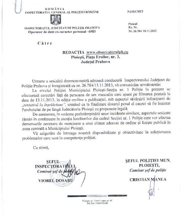 raspuns escroci hale retea filmata sectia 1 ijp prahova