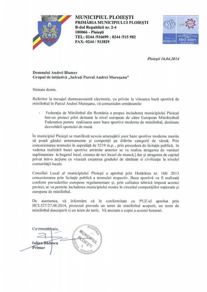 primaria ploiesti distrige parcul andrei muresanu