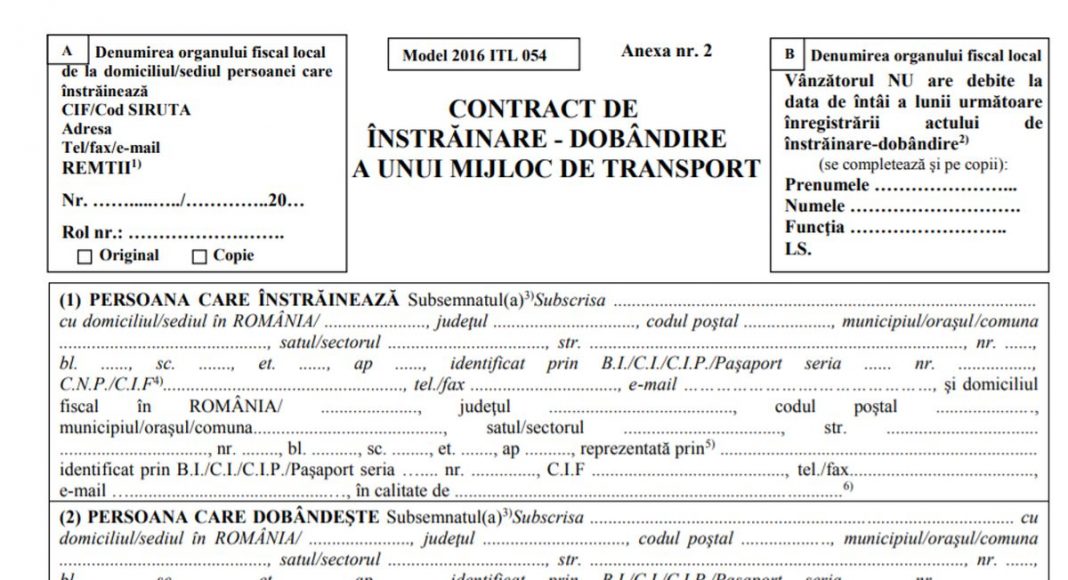 Model contract de vânzare cumpărare auto
