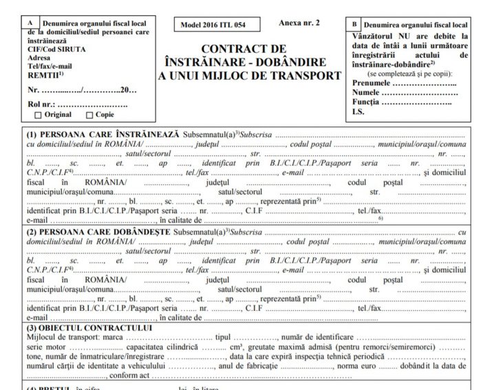 Model contract de vânzare cumpărare auto