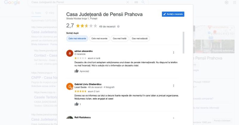 Casa Județeană de Pensii Prahova, recenzii Google, instituție de stat, relația cu cetățenii
