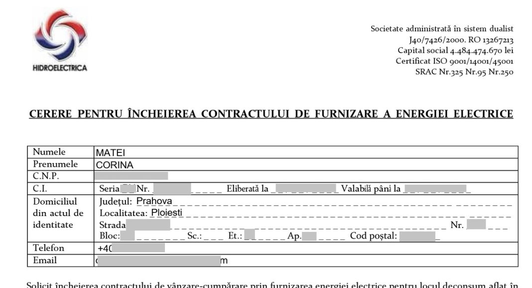 mutare contract furnizare energie