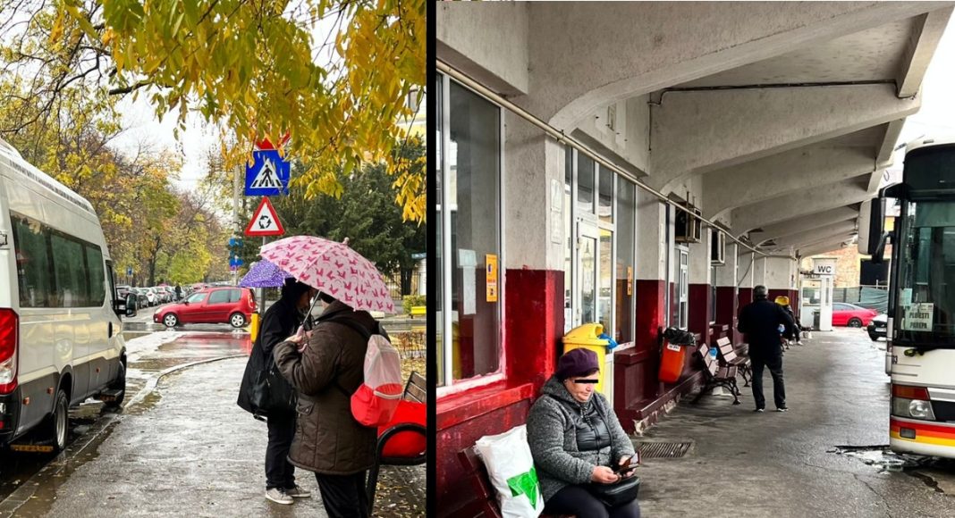 autogară Ploiești Sud, autogară improvizată, Ploiești, Gara de Sud, stație Coreco, navetiști, ploaie și frig, condiții autogară, Autogara Ploiești Sud, condiții călătorie