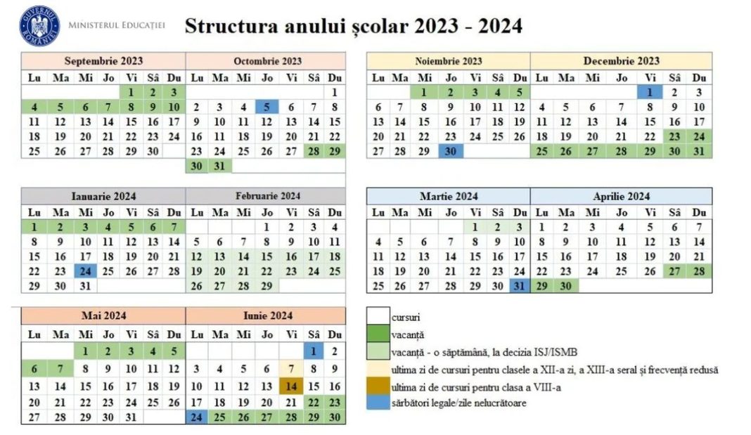 Structura anului şcolar 20232024 a fost modificată. Noul calendar al