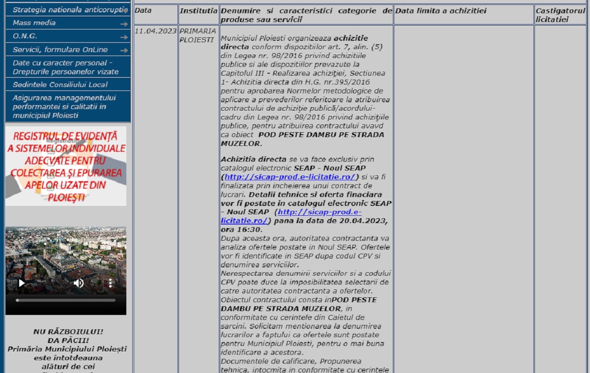 anunt licitatie