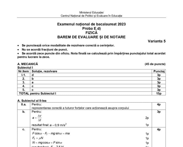proba fizica bac