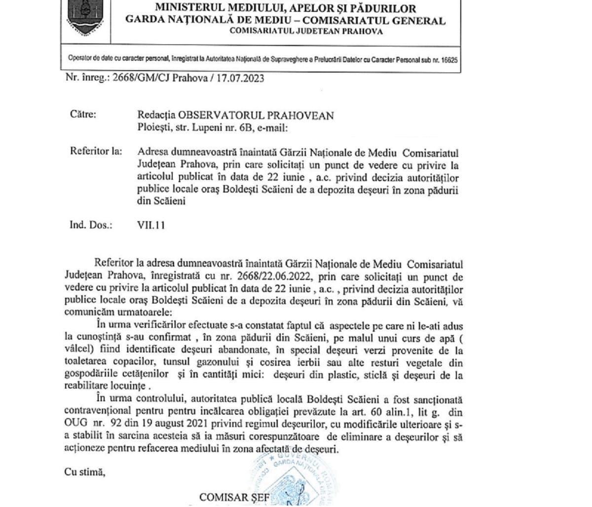 raspun Garda Nationala de Mediu 