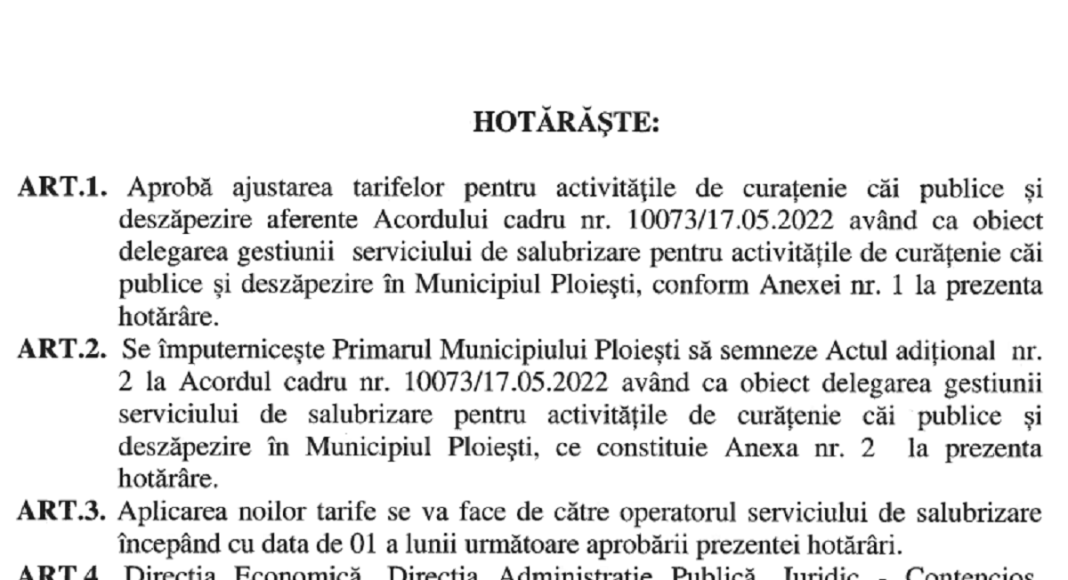 proiect hotarare Consiliul Local