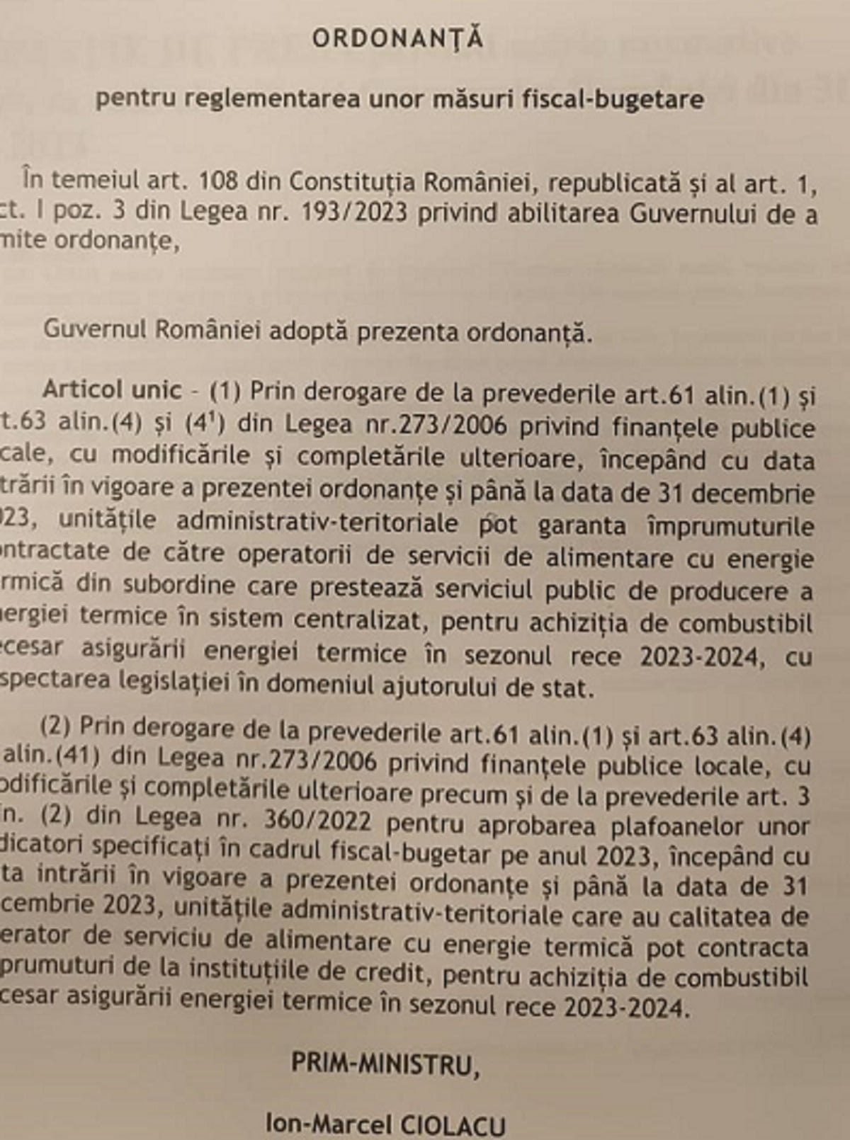 Ordonața de guvern - credite