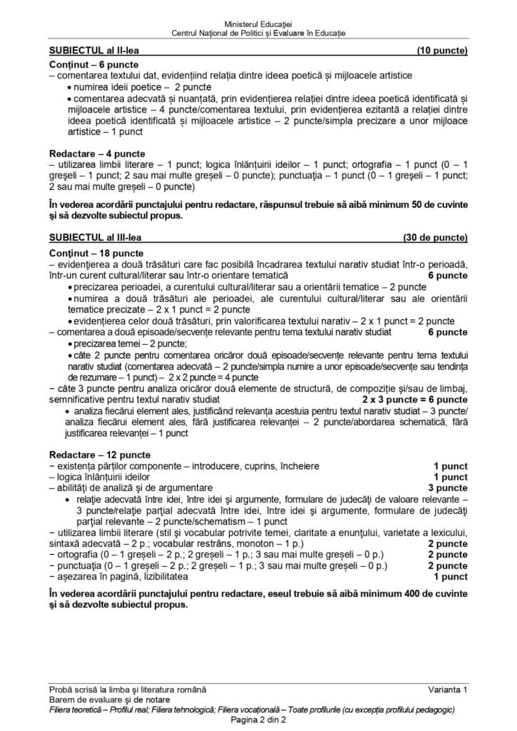 barem de corectare