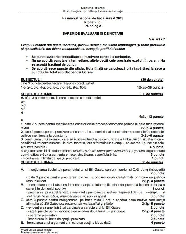 barem psihologie