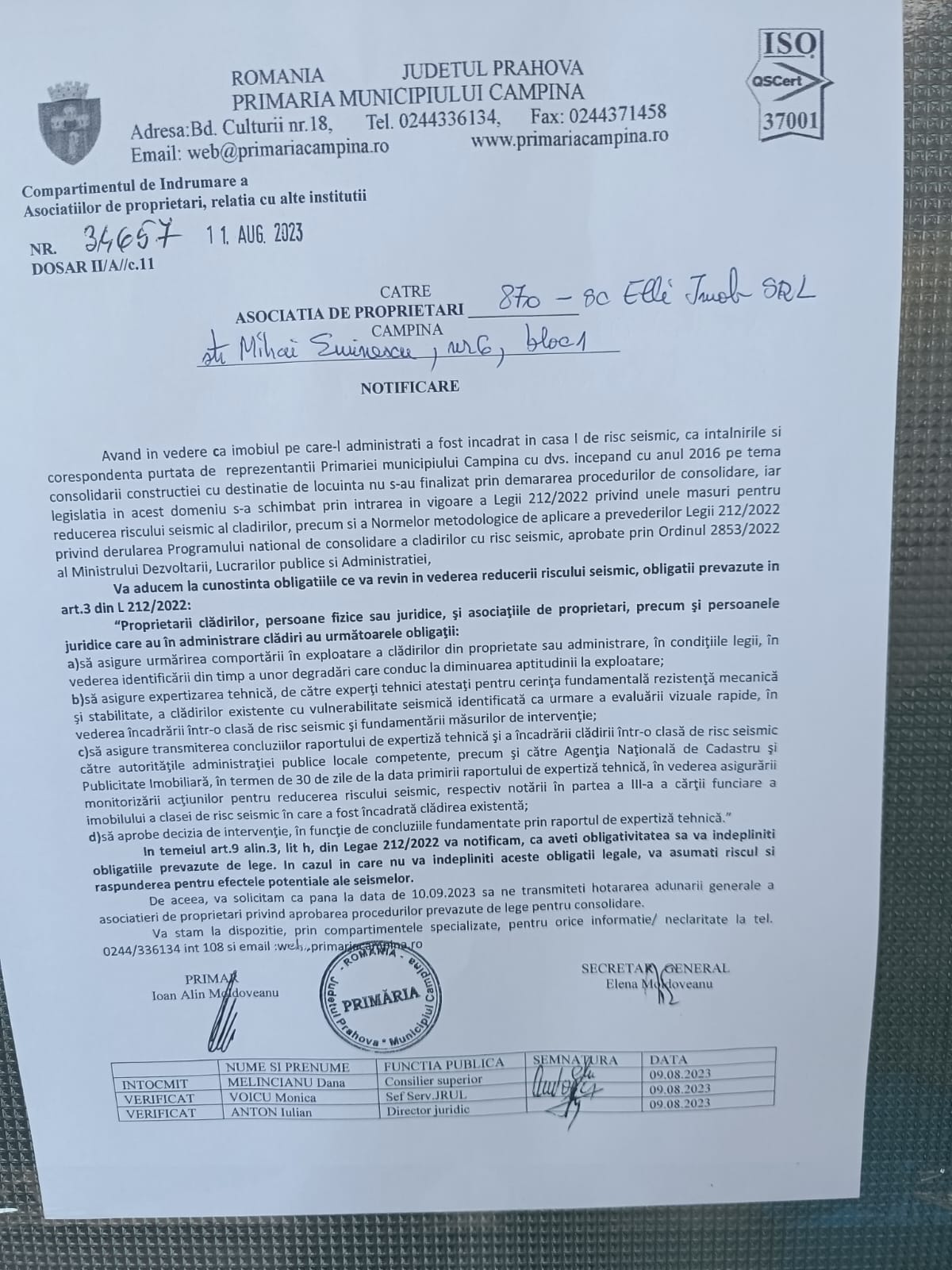 notificare proprietari