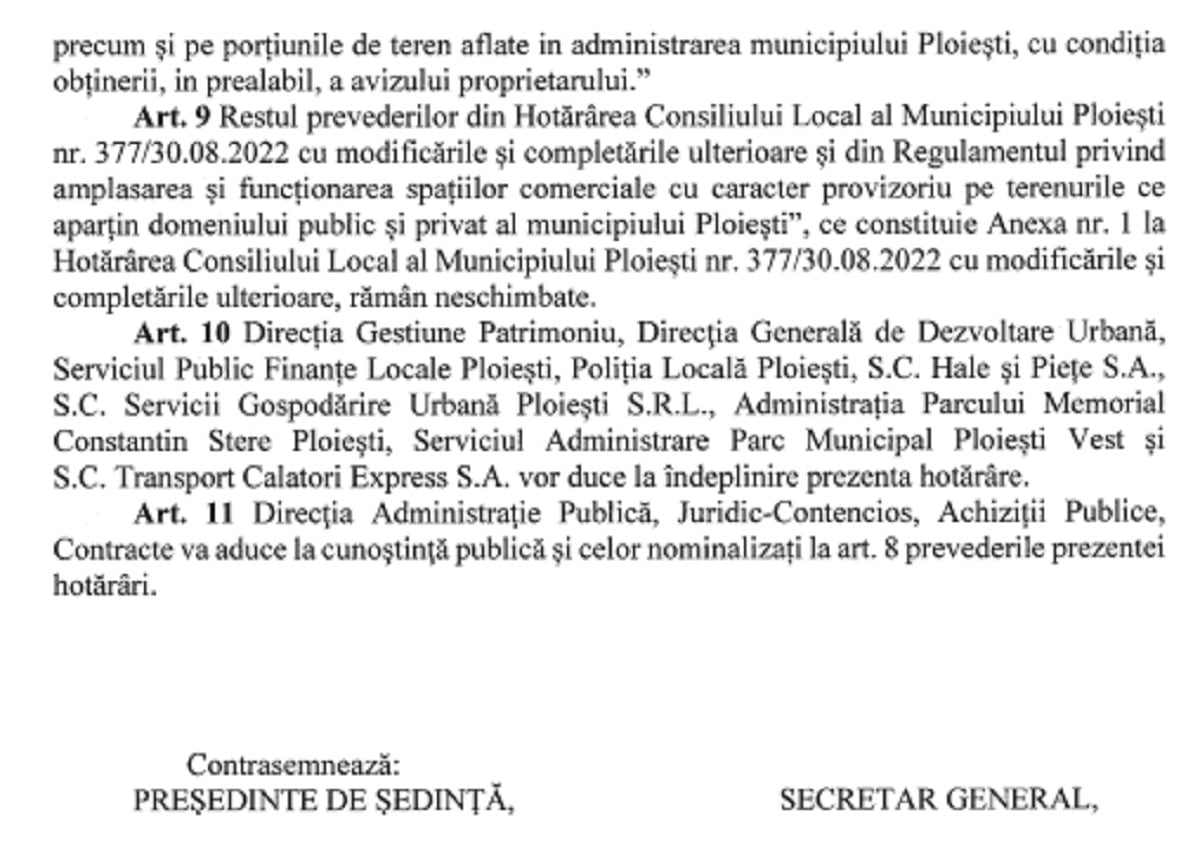 hotarare Consiliul Local Ploiesti spații comerciale