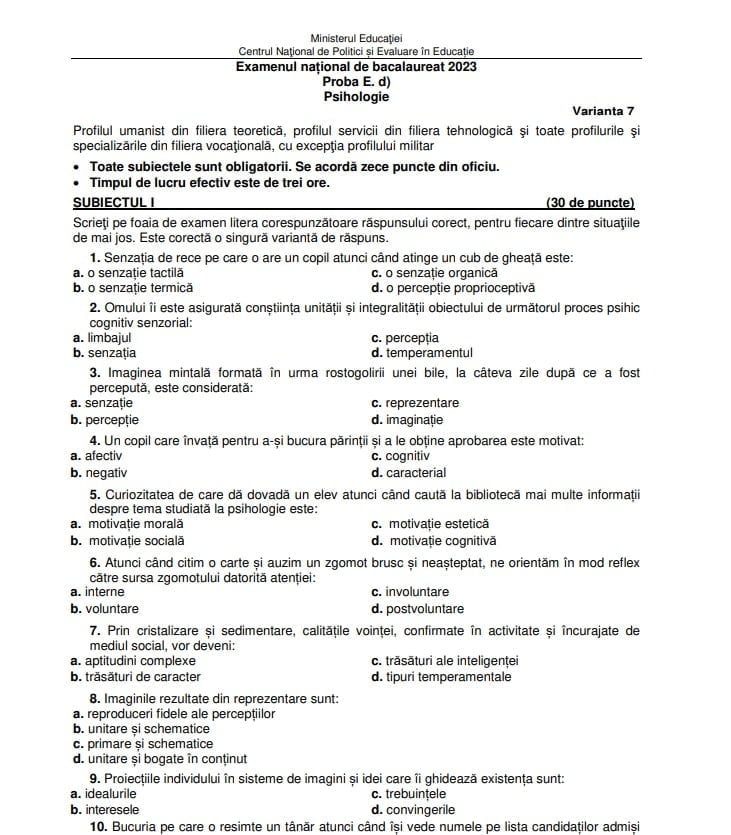 psihologie subiecte