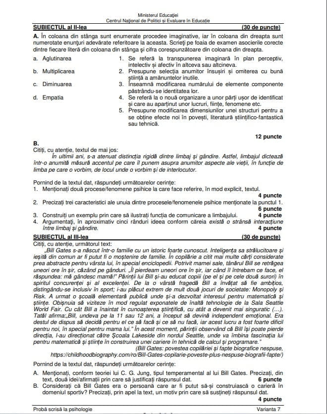 psihologie bac