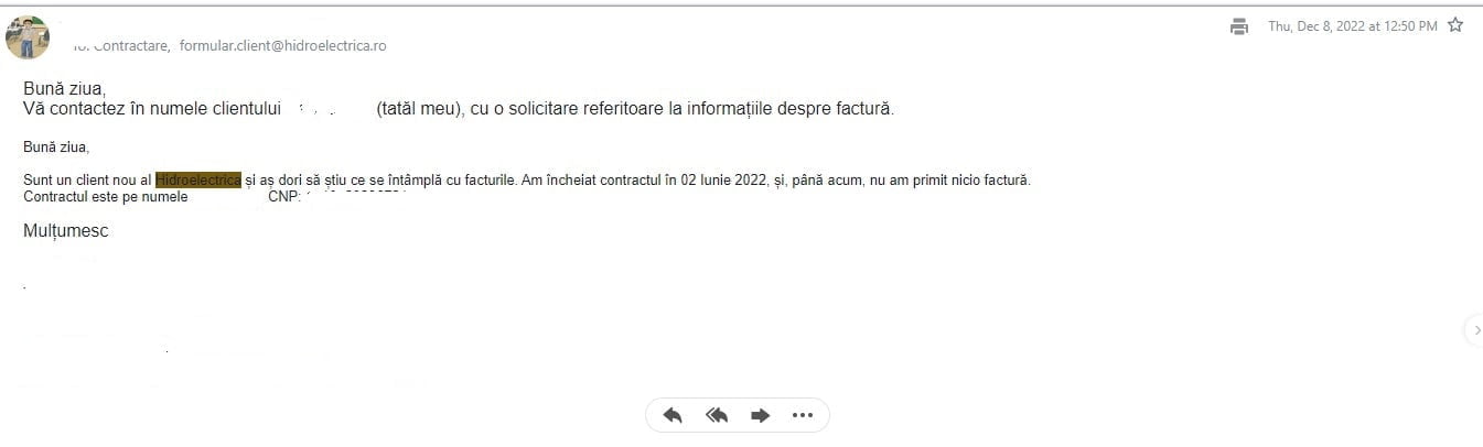 solicitare informatii contract hidroelectrica