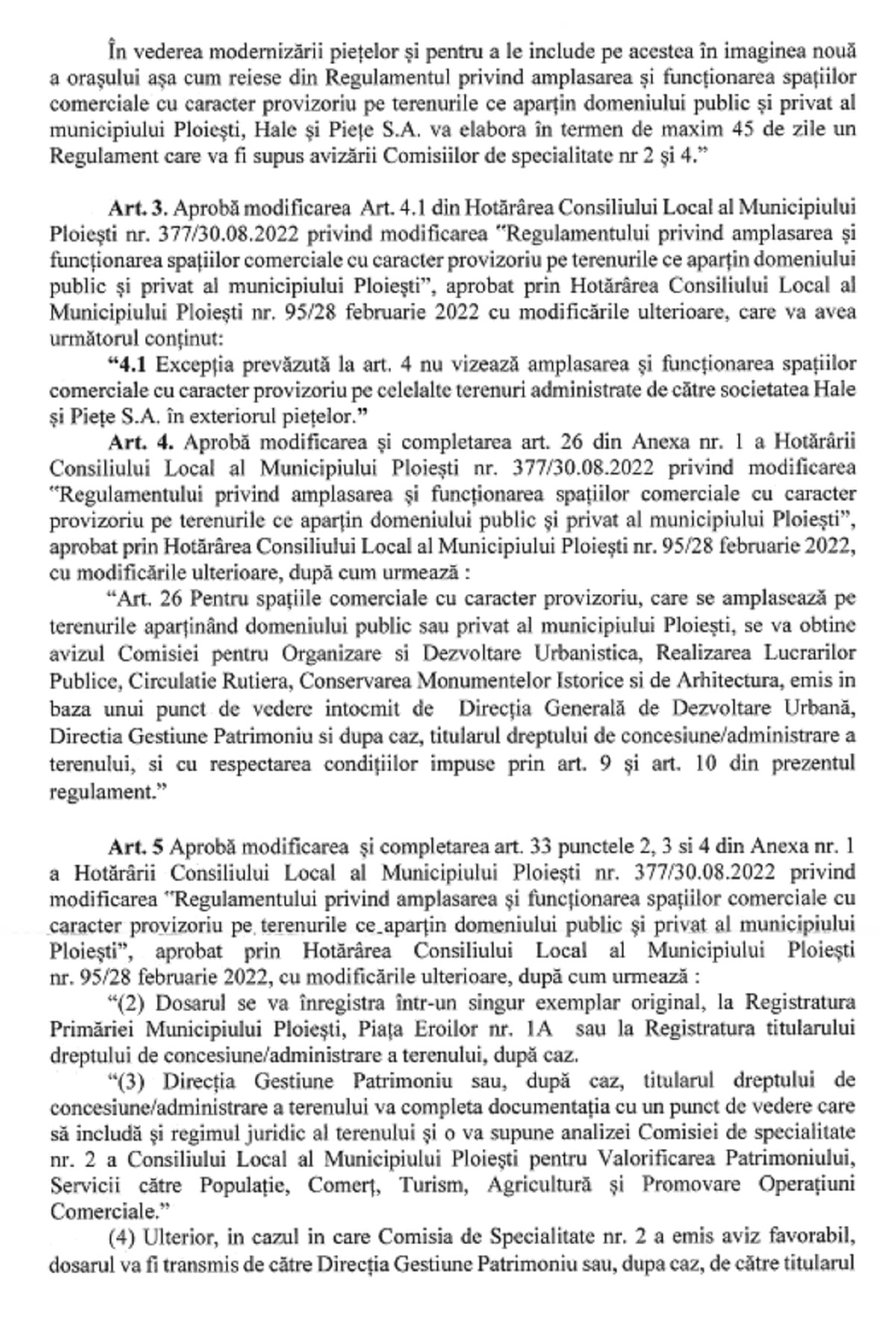 hotarare Consiliul Local Ploiesti spații comerciale