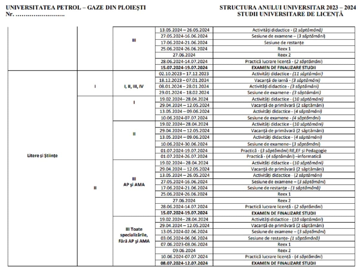 calendar examene si vacante