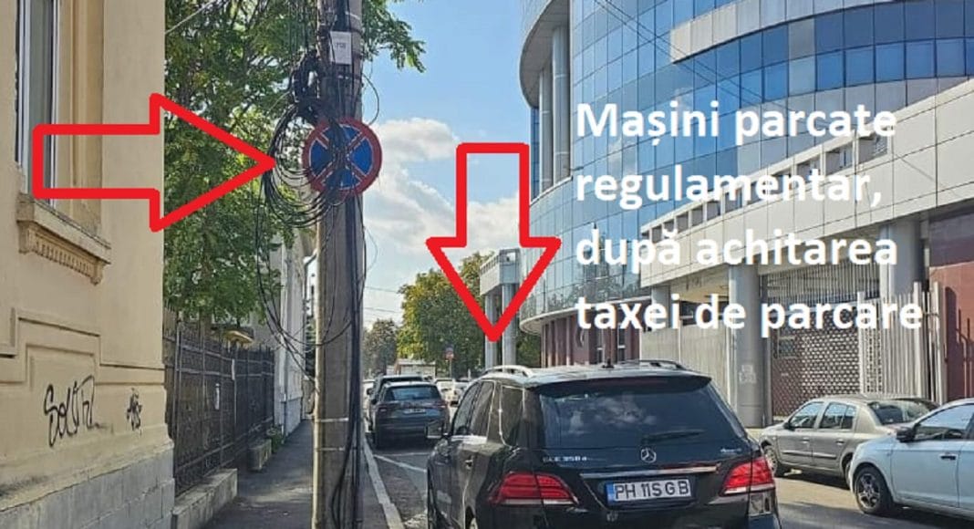 Indicator care interzice staționarea în parcarea cu plată