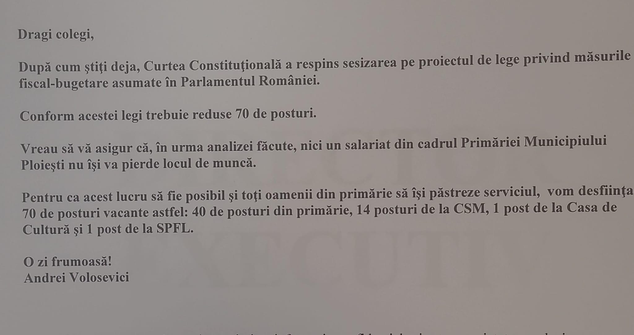 mesaj volosevici angajati primaria ploiesti
