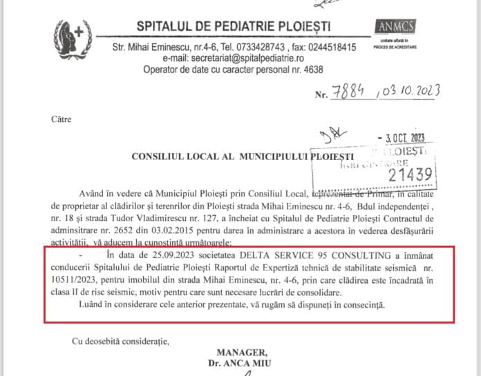 Risc seismic la Spitalul de Pediatrie Ploiești