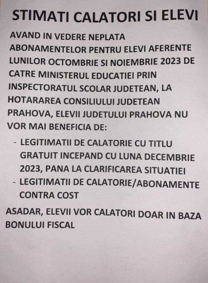 anunt transport elevi navetisti prahova