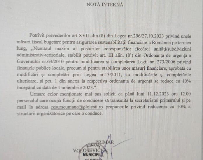 nota interna primaria ploiesti reduceri personal