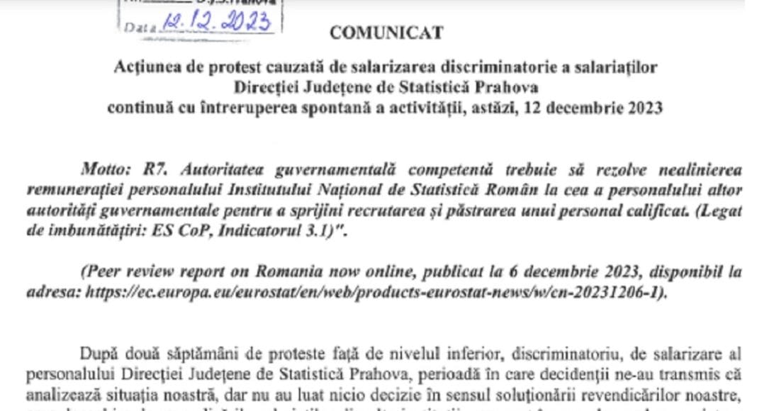 comunicat Directia Judeteana de Statistica Prahova