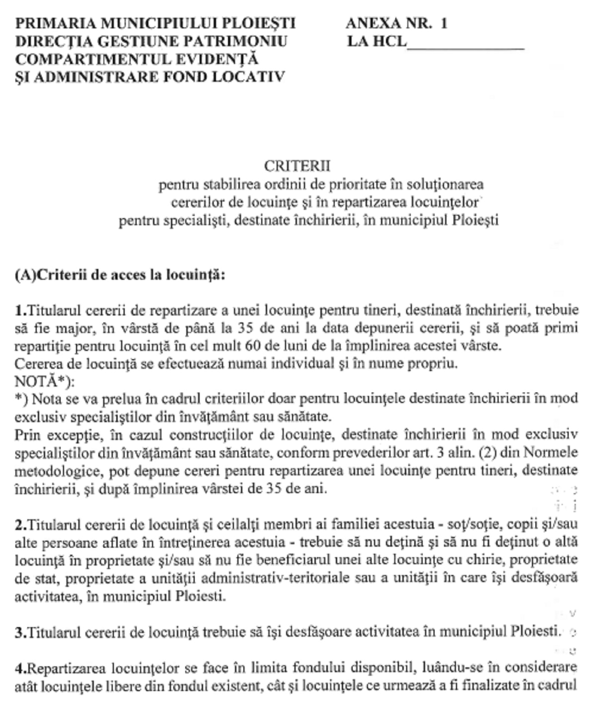 criterii locuinte ANL Ploiesti