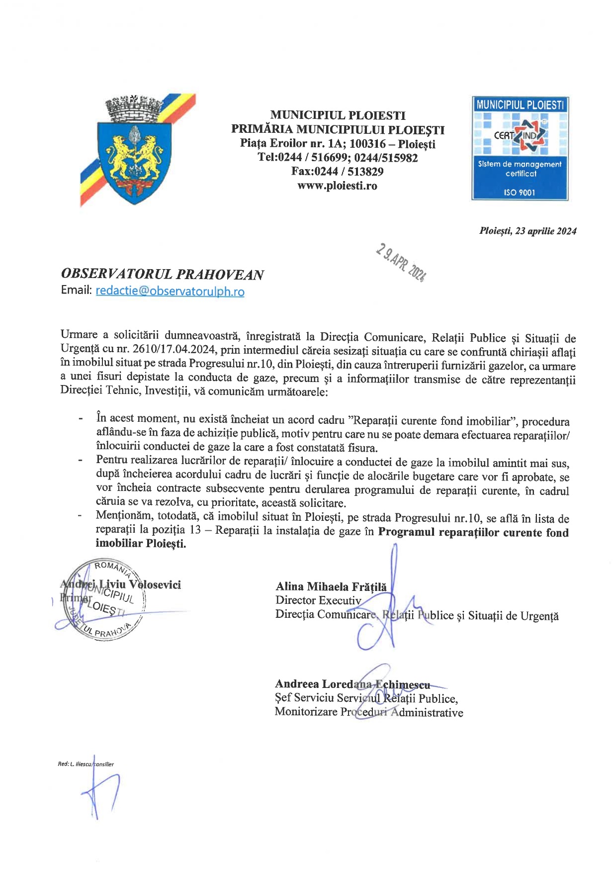 raspuns primarie gaze progresului