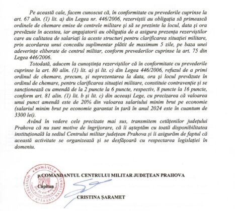 ordin chemare rezervisti prahova