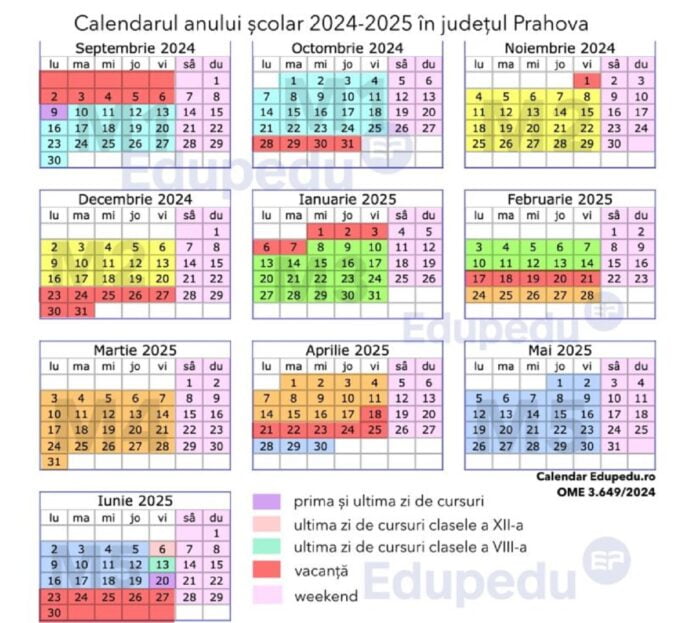 calendar scolar 2024 2025 prahova