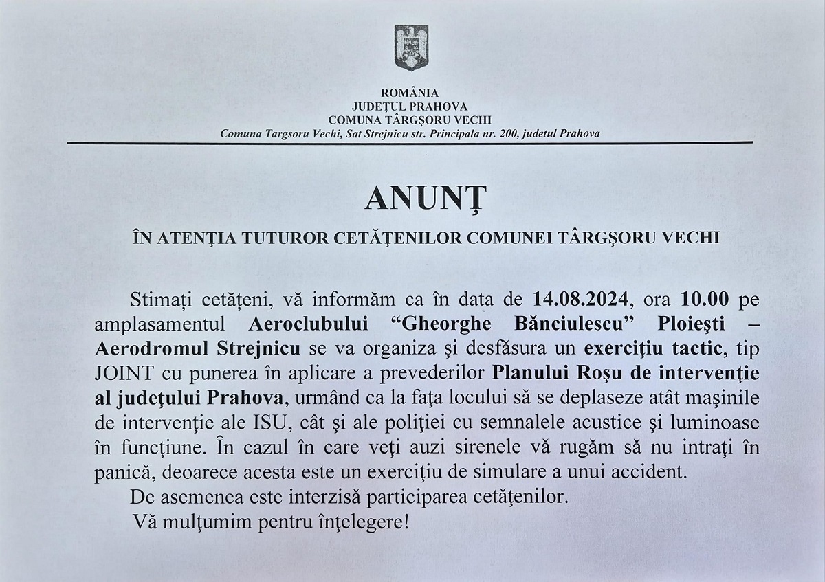 anunt exercitiu isu aerodrom strejnicu