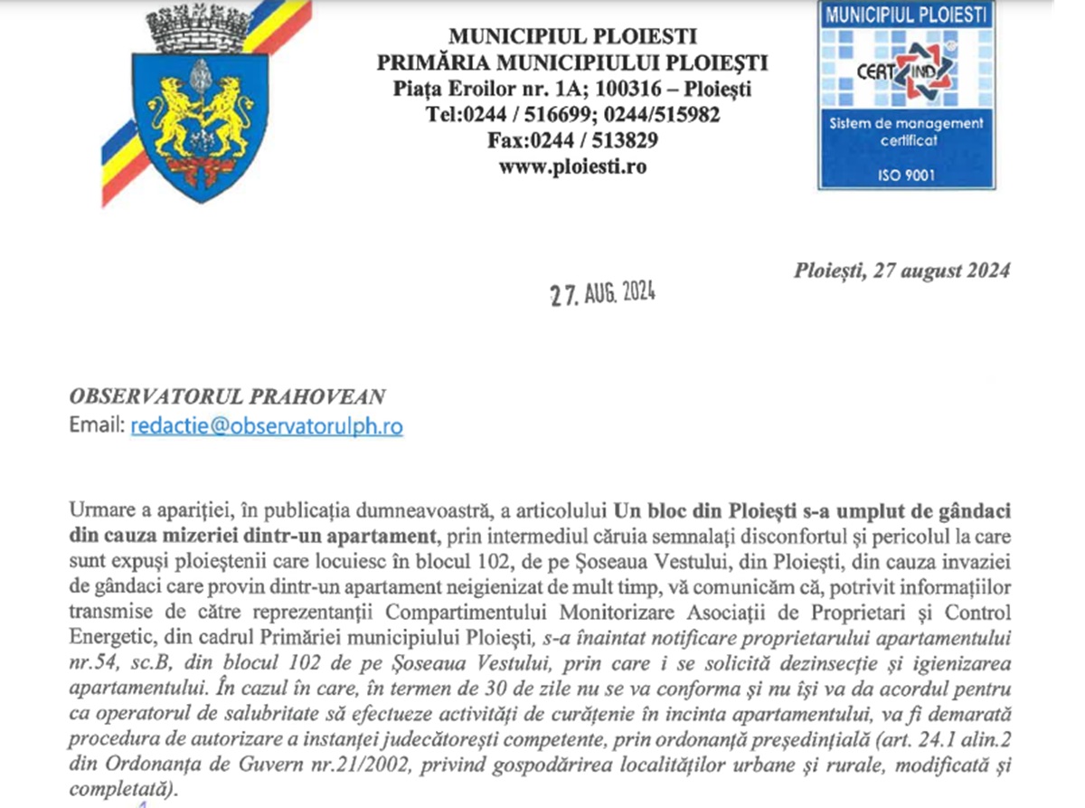 raspuns Primăria Ploiesti
