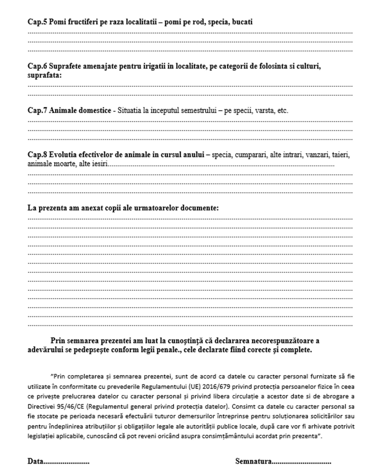 model declaratie teren agricol