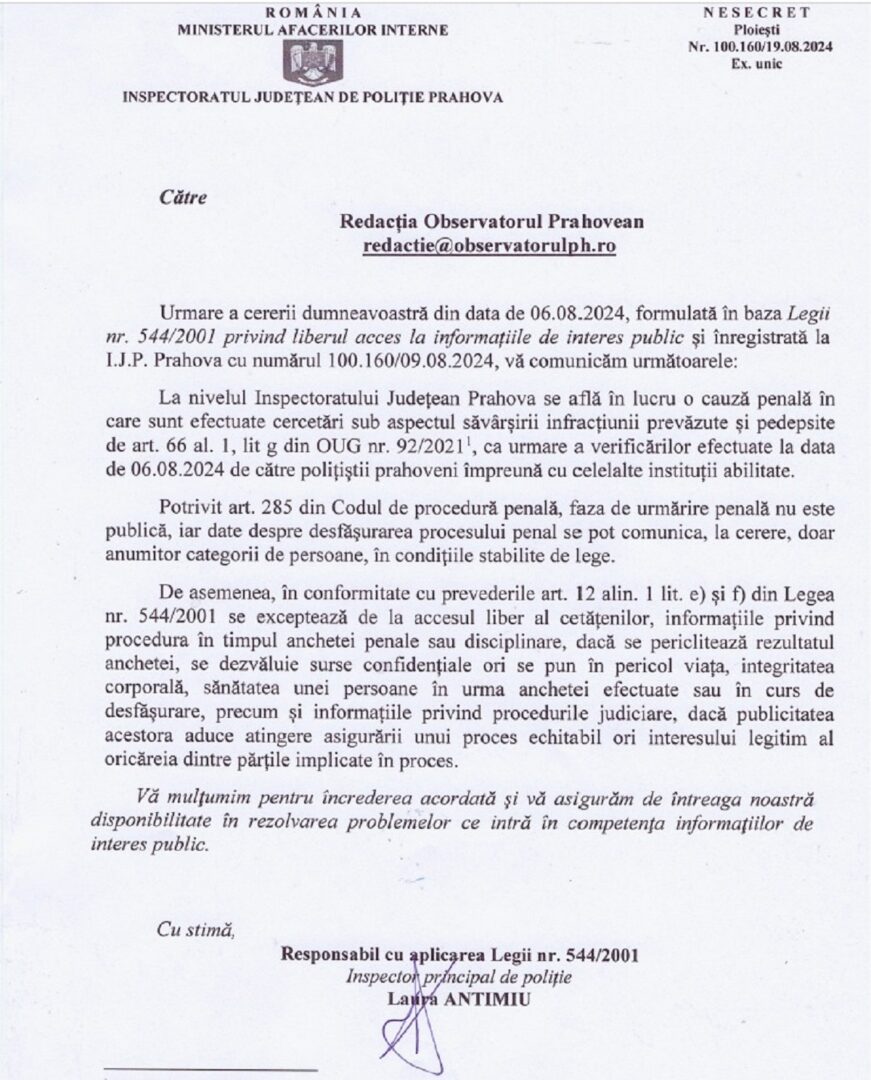 raspuns politia prahova gropi deseuri balastiera bucov