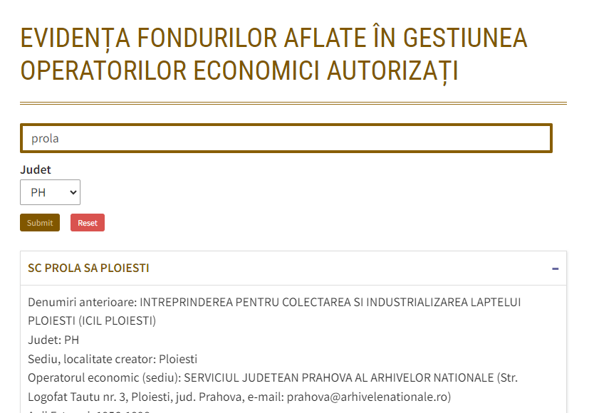 prola arhivele nationale
