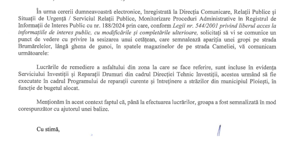 răspuns Primăria Ploiesti