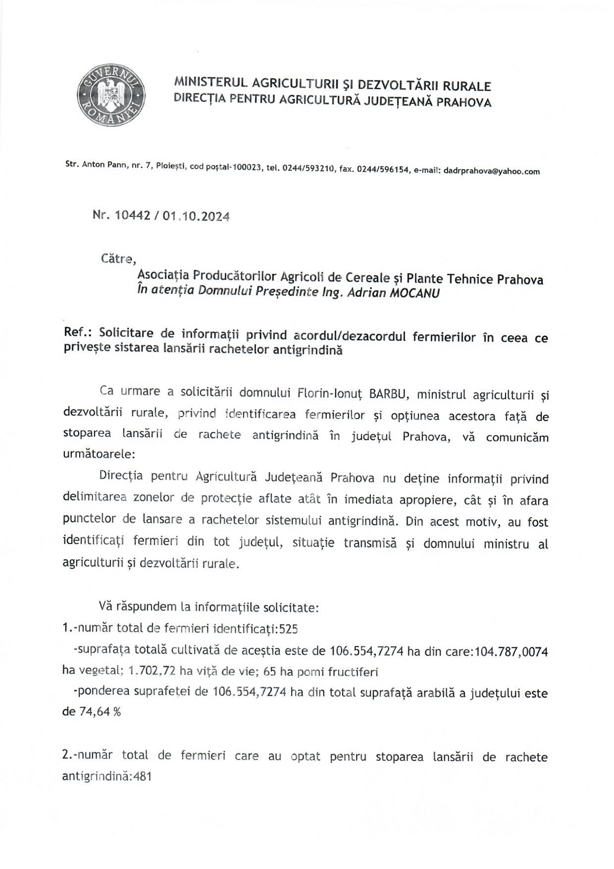 raspuns nr fermieri