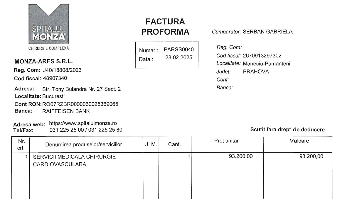 factura spital monza