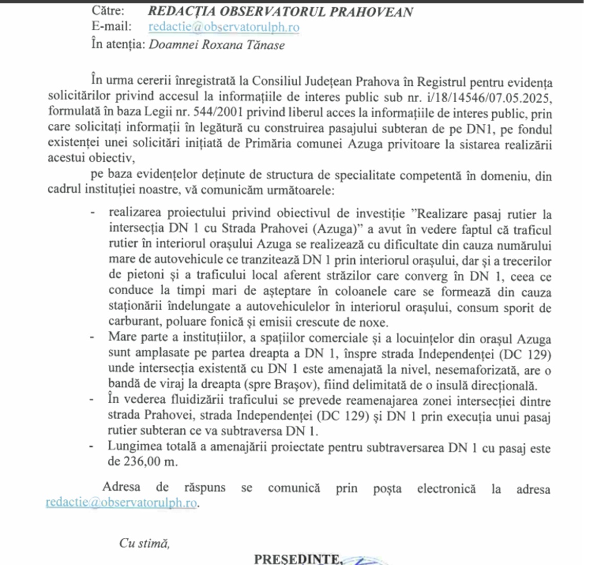 raspuns Consiliul Județean Prahova