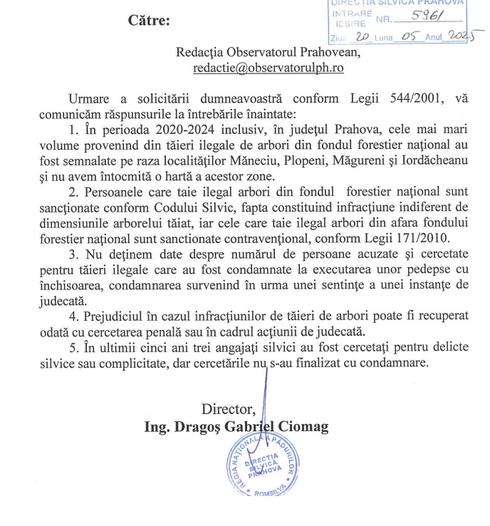 raspuns romsilva taieri padure