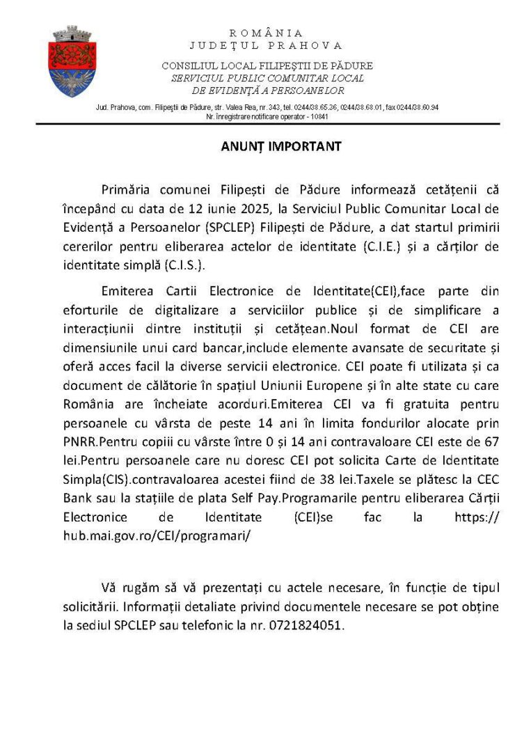 anunt primaria filpestii de padure