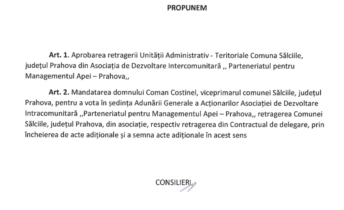 proiect hotarare Consiliul Local Sălciile