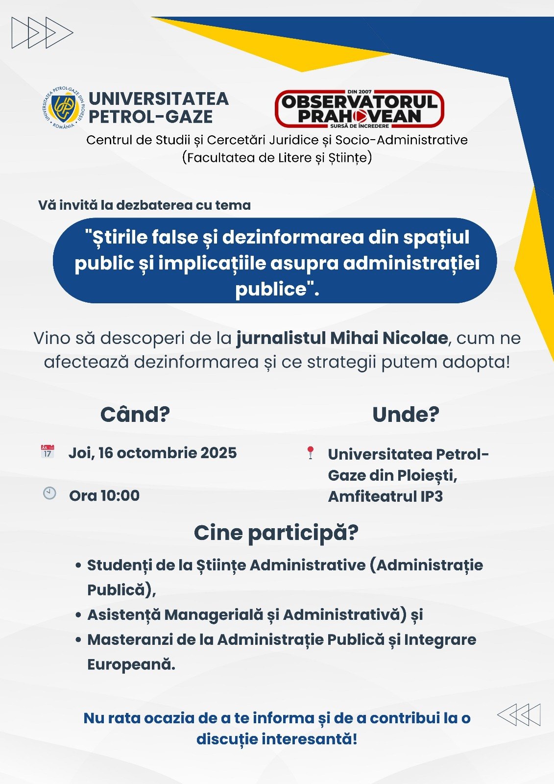 dezbatere upg observatorul prahovean
