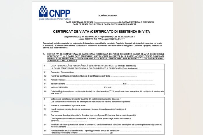 model certificat de viata