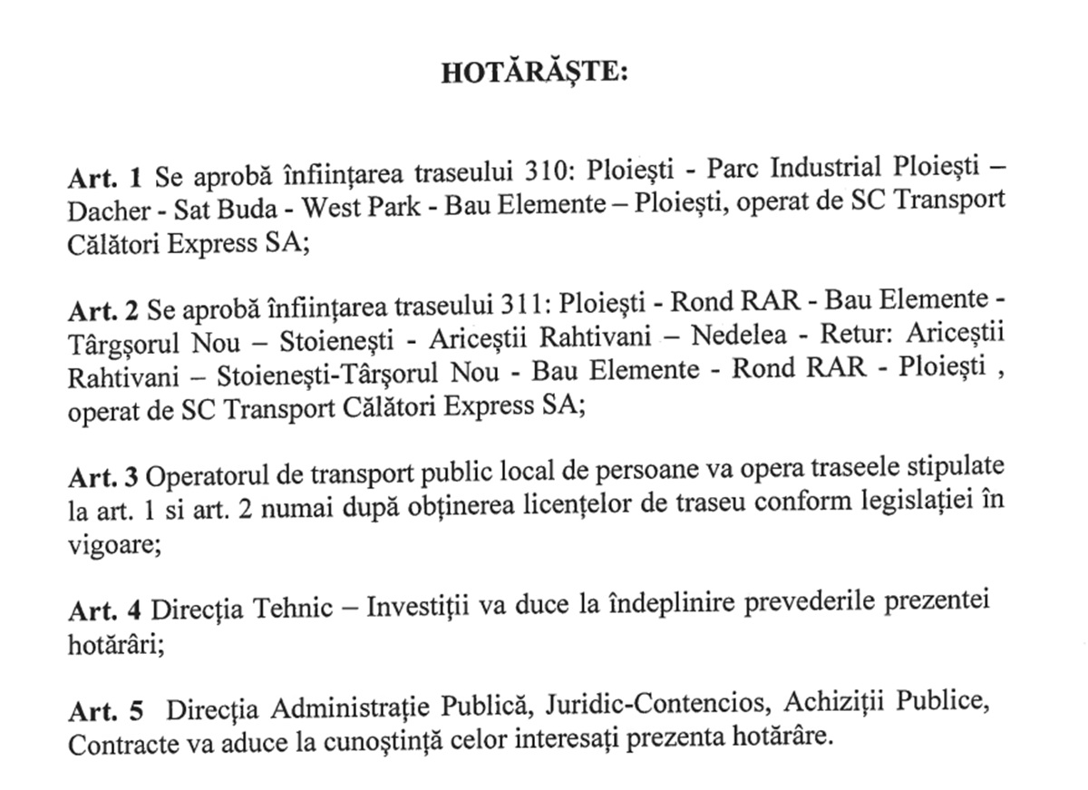 trasee infiintate Ploiești