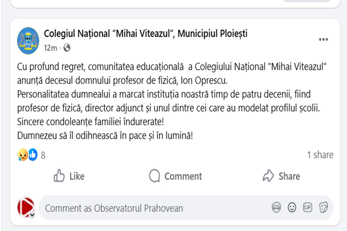 deces profesor fizica ion oprescu