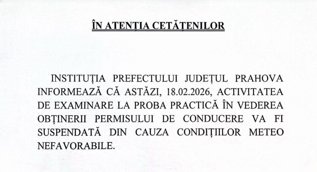anunt suspendare examen auto